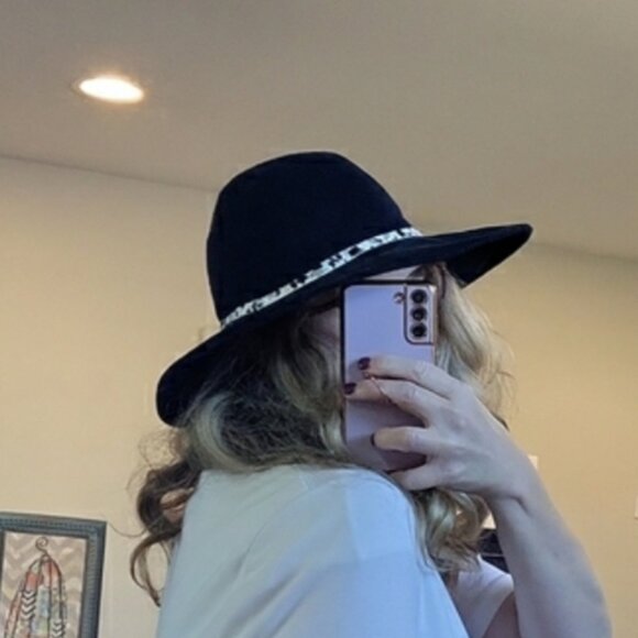 By Anthropologie Cyrus Rancher Soft Trimmed Hat in Navy with Pony Hair Band main image 6